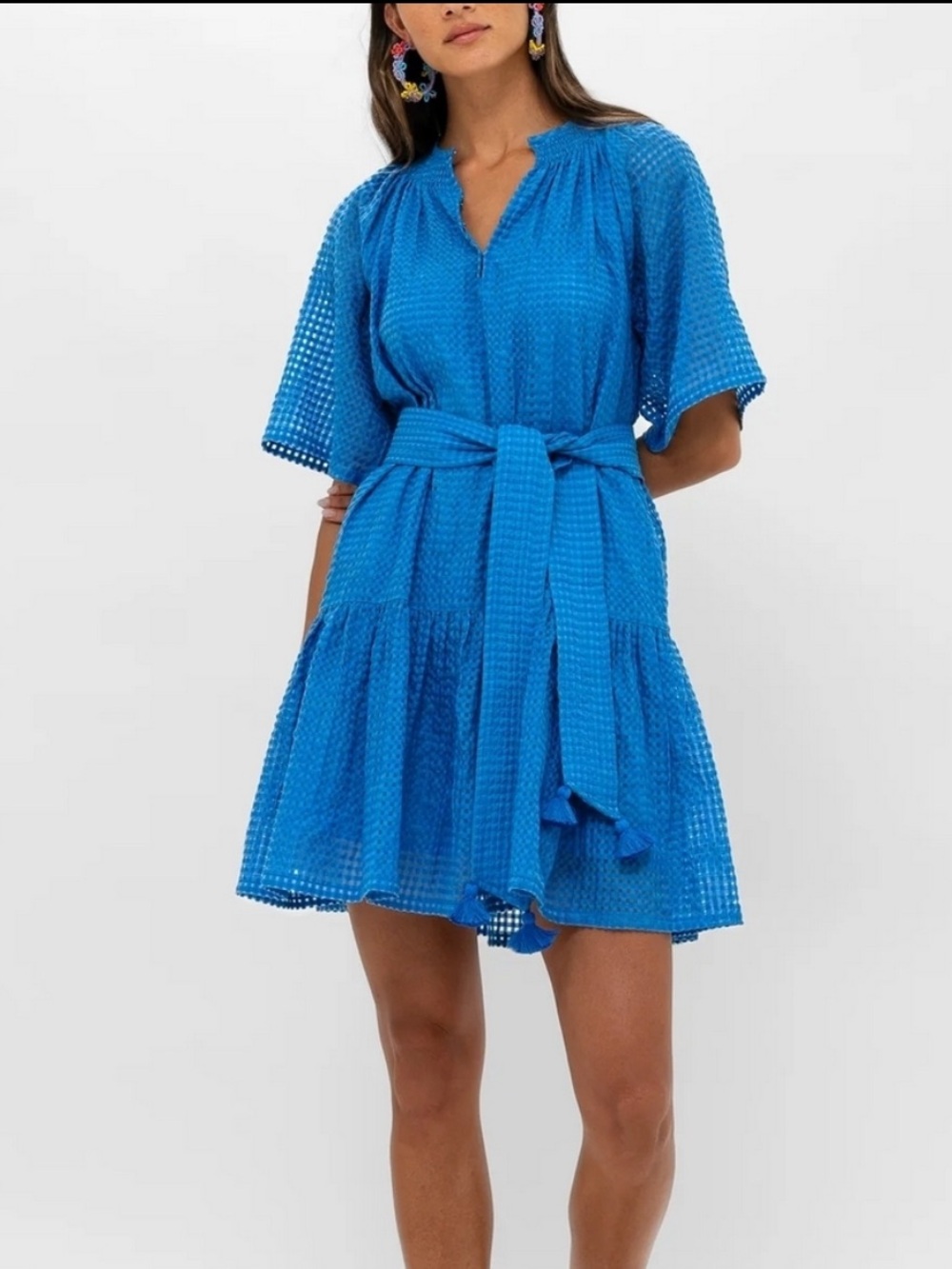 Oliphant Raglan Belted Mini Dress In Delray Blue Small EUC